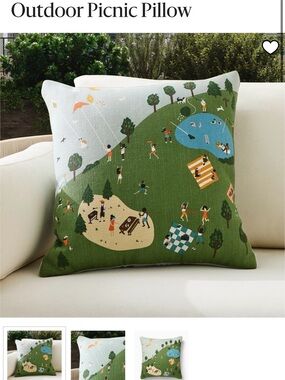 Outdoor Picnic Scene Decorative Pillow - Green & Cream